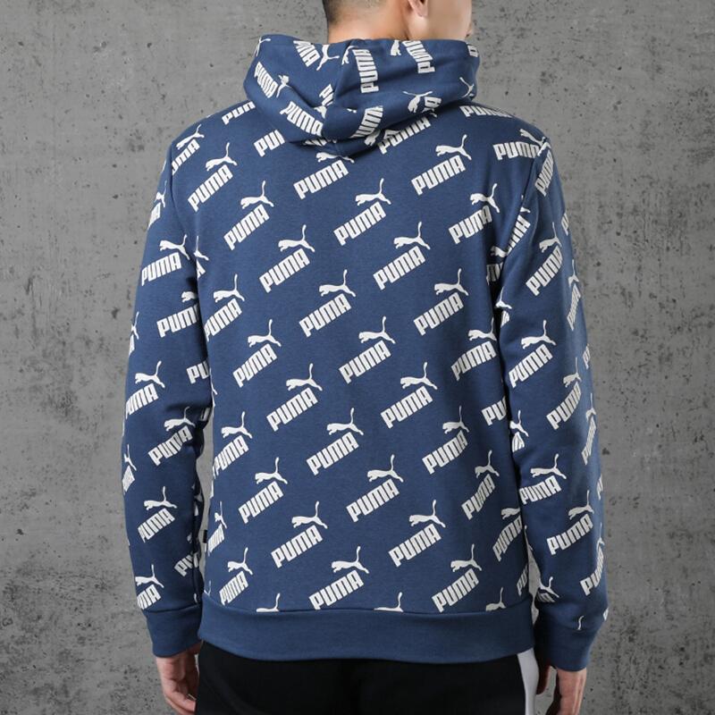 Puma Amplified Logo All Over Print Hoodie Men Hoodies Dark-Denim-Blue 582795-43
