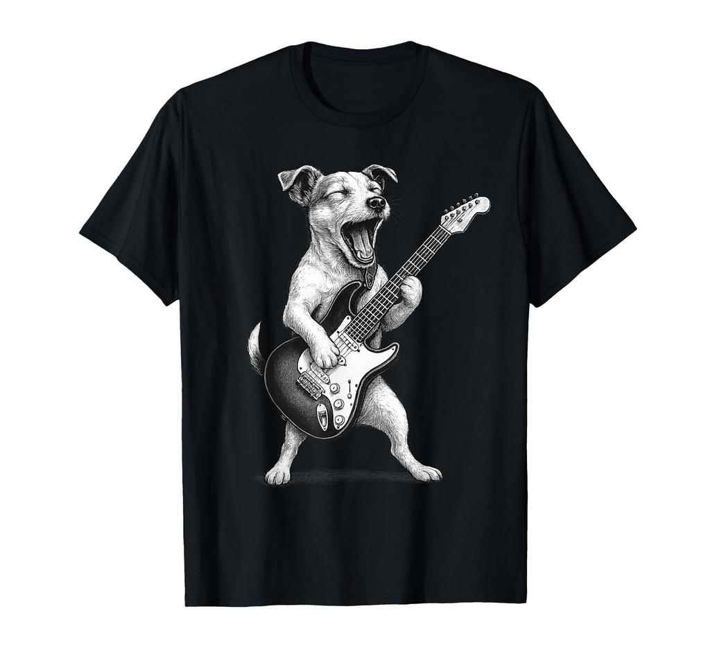 Jack Russell Terrier Playing Guitar Rock Music Dog Lover T-Shirt