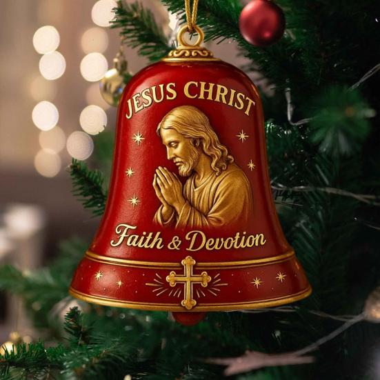 1/2/3Pcs Jesus Pray Commemorative Bell Ornament Christmas Tree Hanging Jesus Christ Faith Devotion Bell Decoration Holiday Party Pendant