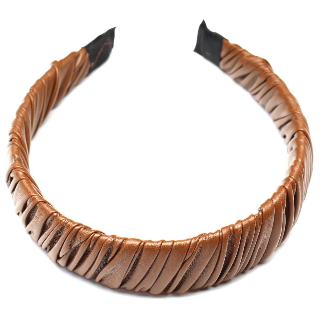 QinGoo Wide Leather Headband with Coffee Comfortable Hair Korean 1 Piece Ruffles, Accessory, Cute, Women's, Style, (Coffee)