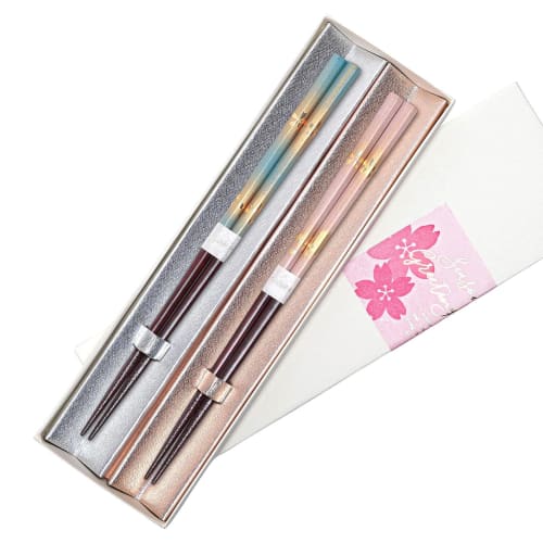 Elegant Golden Cherry Blossom and Mist Pattern Chopsticks for Couples, Octagonal Haze Gold Cherry Blossom Design, 22.5cm, Gift Boxed, Dishwasher Safe,