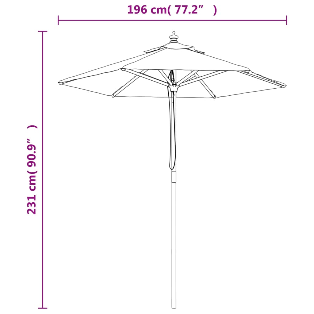 Anthracite Sun Umbrella with Wooden Pole 196 X 231 Cm