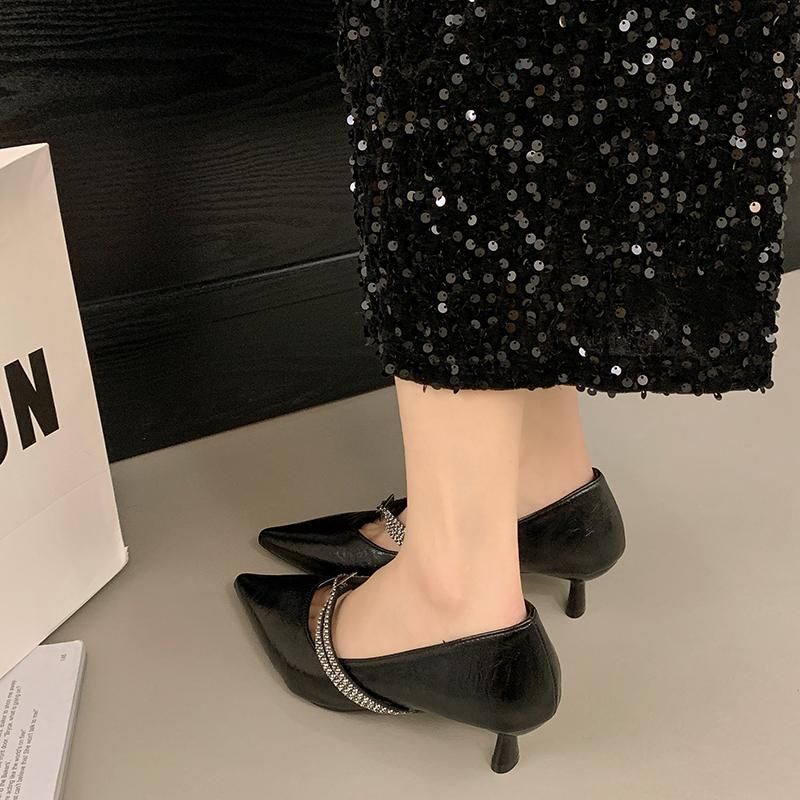 Fashion Crystal Heeled Women Shoes Pointed Toe Shallow Mid Heels Official Shoes 2025 Luxury Pumps Designer Summer Zapatillas De Mujer