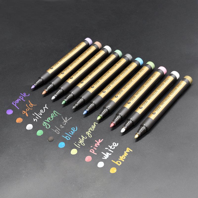 STA 8151 Colored Metal Paint Marker for DIY and Black Cardstock Art.