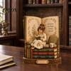Detailed Wooden Craftsmanship 2D Flat Reading Girl Figurine with Stacked Book Design for Lovers, Small Ornament Bedside Table Decorative Tabletop