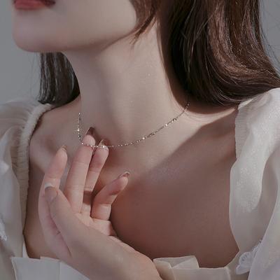 Round Bead Necklace Femininity Niche Design Plain Chain Accessories Simple Short Choker Geometric Stainless Steel Strong Chain