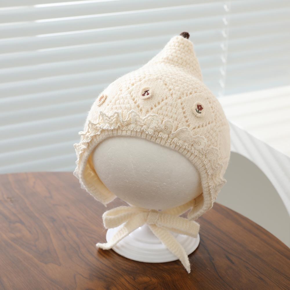 Windproof Knitted Baby Hat: Warm Wool Pointed Top with Ear Protection for Newborn Girls