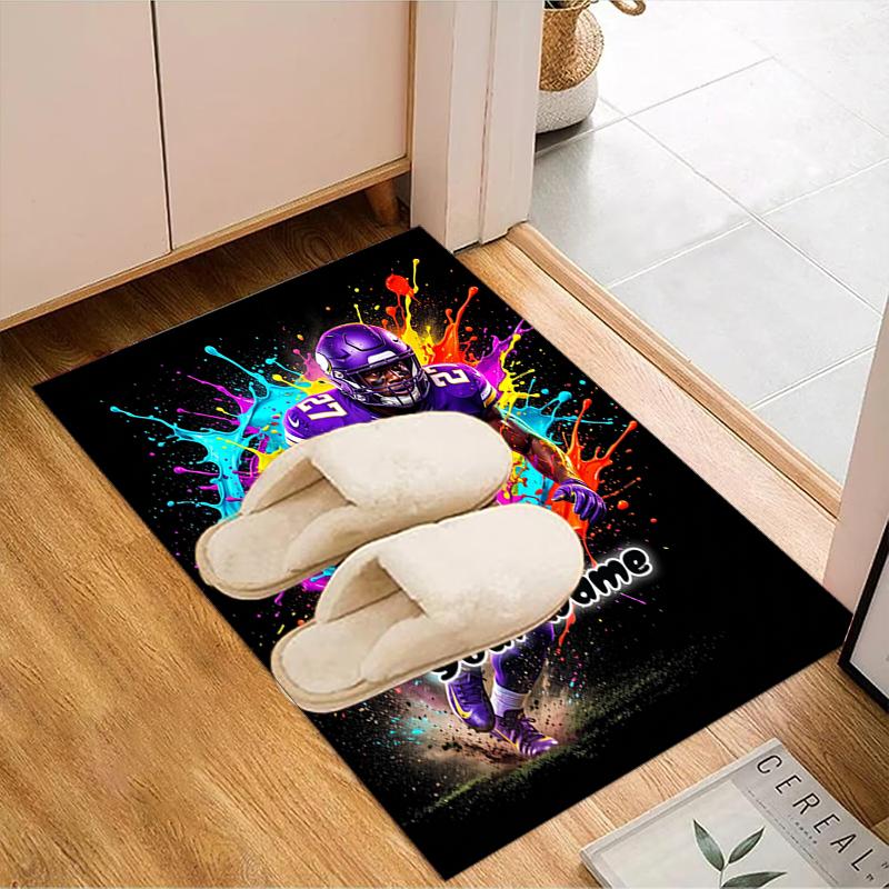1PC Custom Name Dynamic Football Player In Action Theme Floor Mat Ideal for Living Room, Game Rooms, Office, Bedroom,Floor Mat Playful Design
