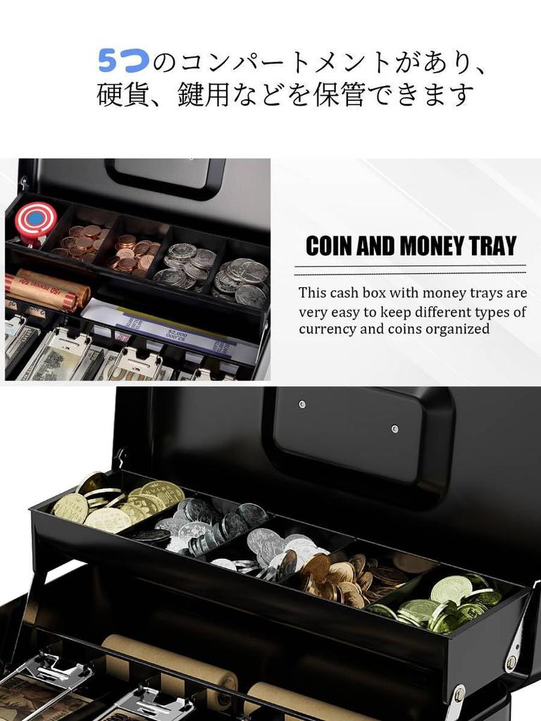 Beemyi Cash Mate Portable Safe with Key Lock, Accounting Coin Case, 3 Spring Clips, 5 Compartments, Coin and Bill Organizer, Metal Mini Safe, Piggy Ba