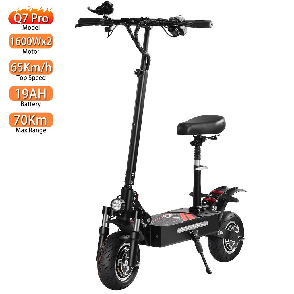 Electric Scooter Boyueda 10" 1600Wx2 Motor City Escooter 52V 19AH Max Range 70Km Black Q7 Pro