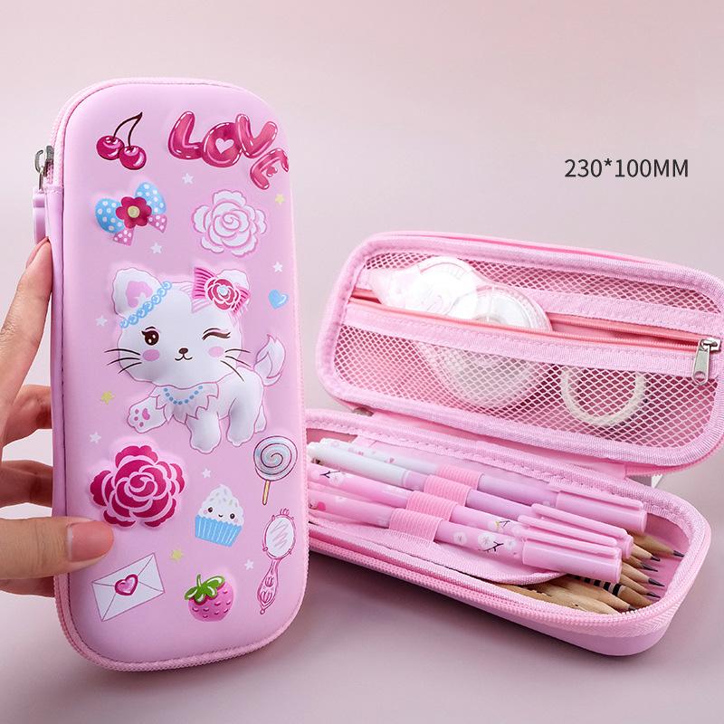 GF Cute 3D Cartoon Pencil Case Large Capacity 3-Layer Multi-functional Stationery Organizer for Primary Middle School Students
