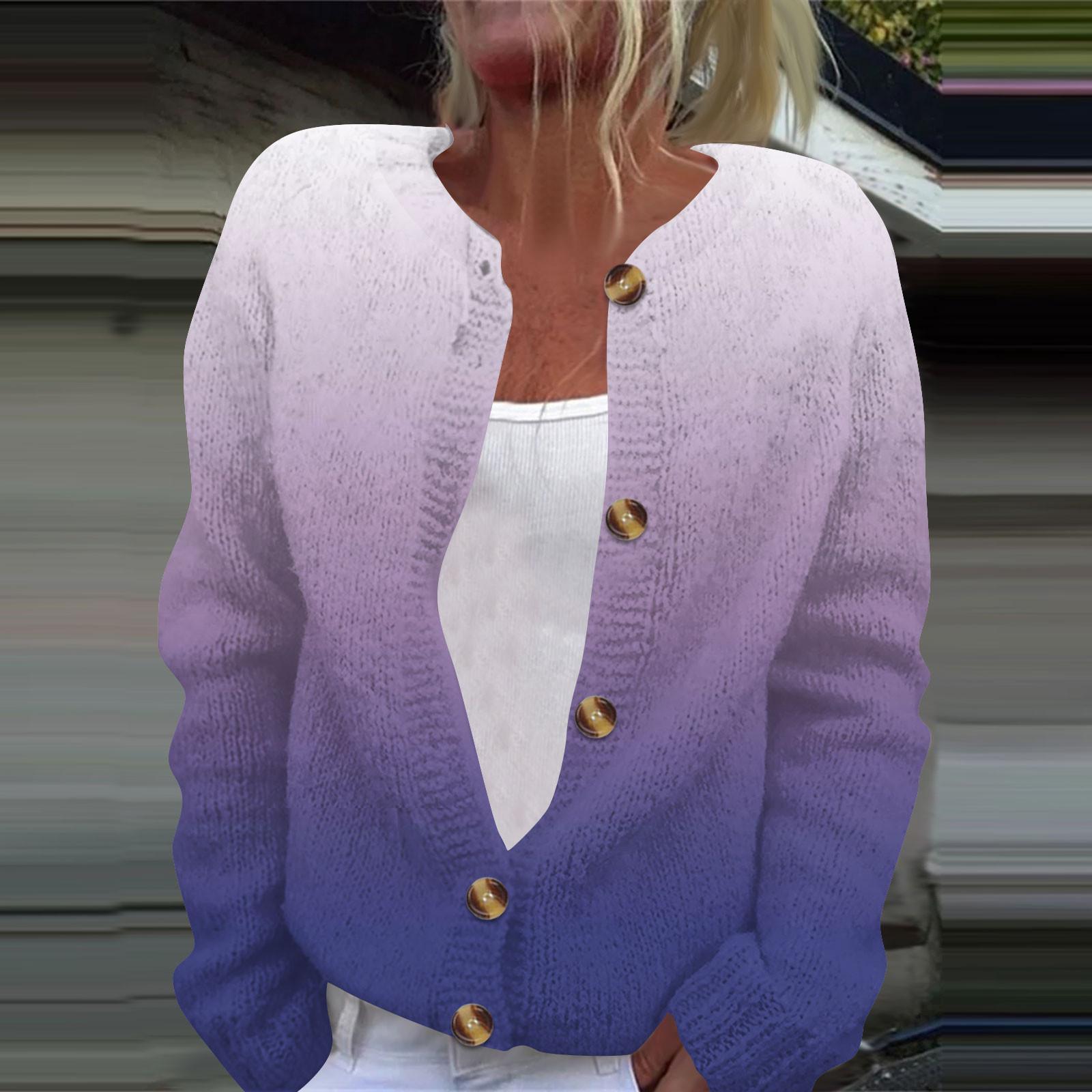 

Женская модная принтованная куртка с длинным рукавом и вязанным кардиганом на пуговицах XL светло-фиолетовый