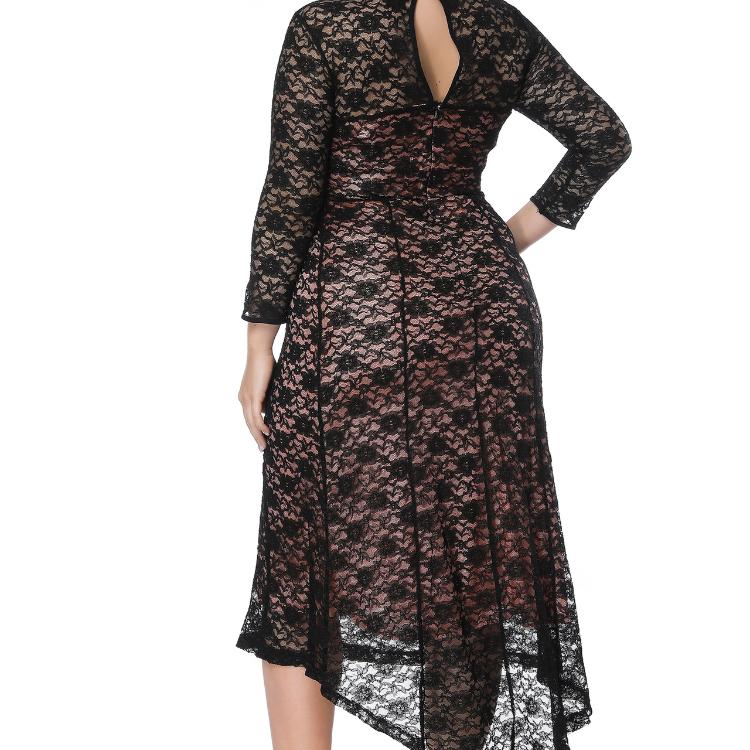 Summer Autumn Hollow Out Back Sexy & Club Women Dresses Plus Size 5xl Lace Black Dress