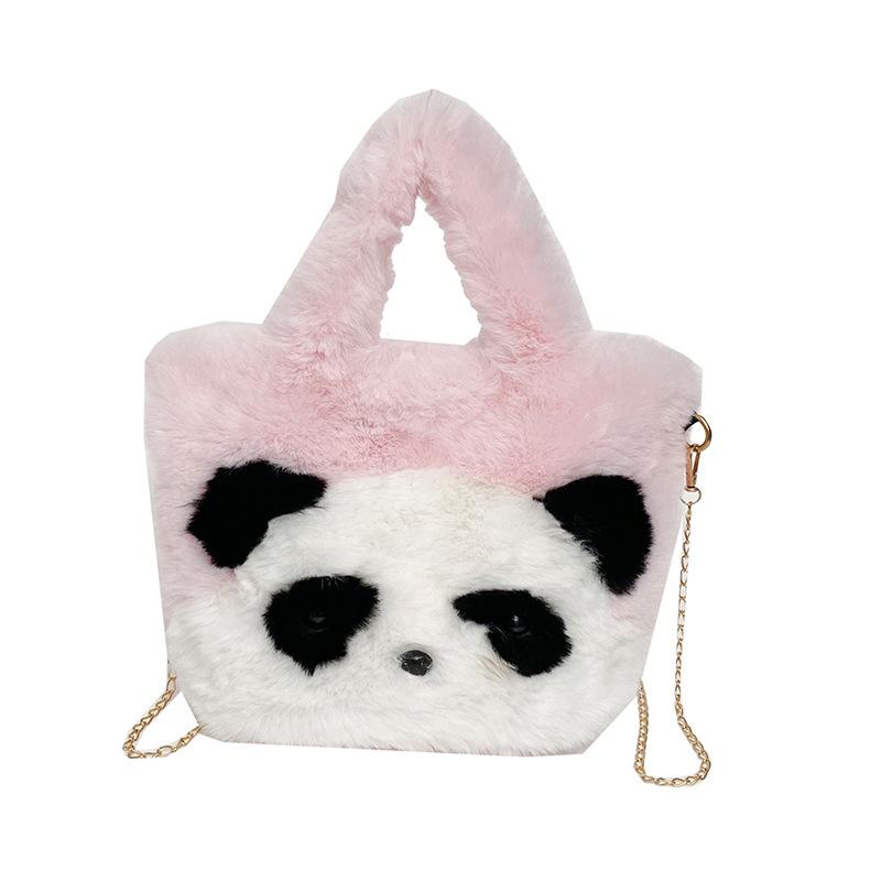 Women's Cute Panda Handbags Faux Fur Purses Plush Fluffy Shoulder Bag for Women Furry Tote Bag for Fall Winter Crossbody Bag Large-Capacity Bucket Bag