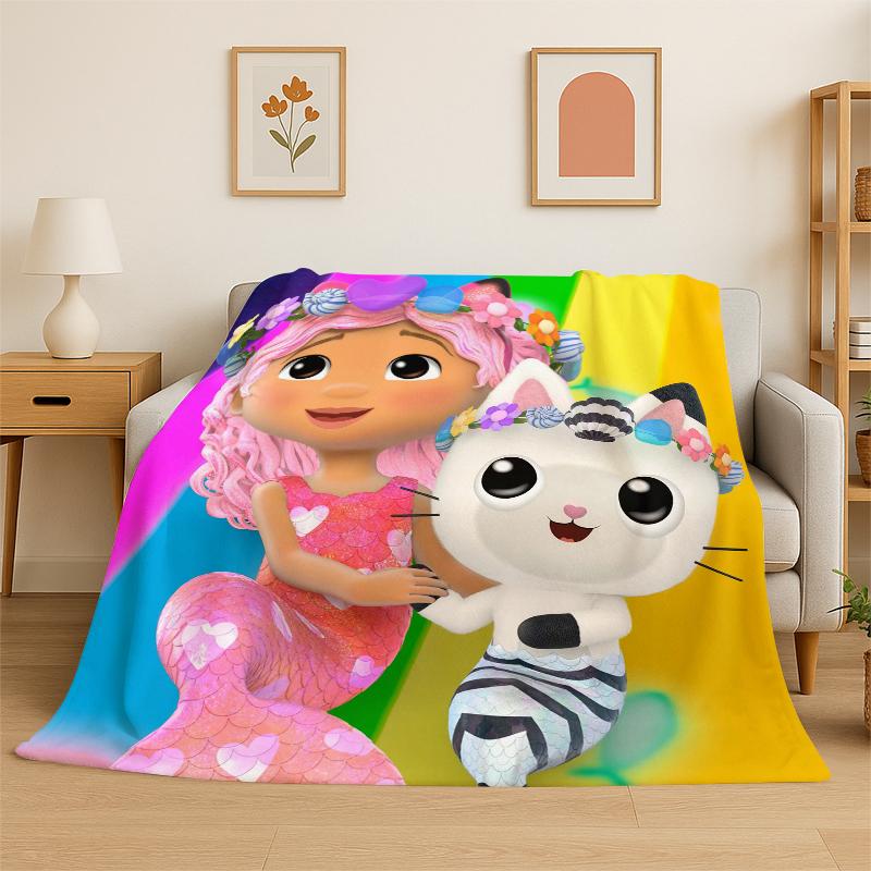 Cartoon Gabby Dollhouse Girl Flannel Blanket Soft Warm Throw Blanket for Bedroom Living Room Bed Travel Camping Picnic Kid
