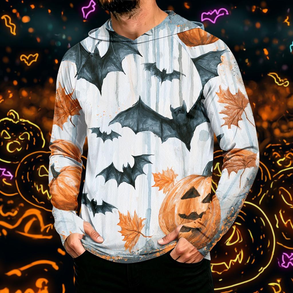Men's Long Sleeve Hoodie with Sun Halloween Print Pullover