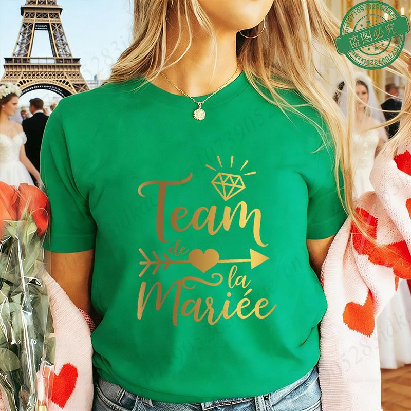 French Bachelorette EVJF Party T-Shirts Future Bride Team Gold Foil Print Women Clothing Short Sleeve Tees for Bridal Shower