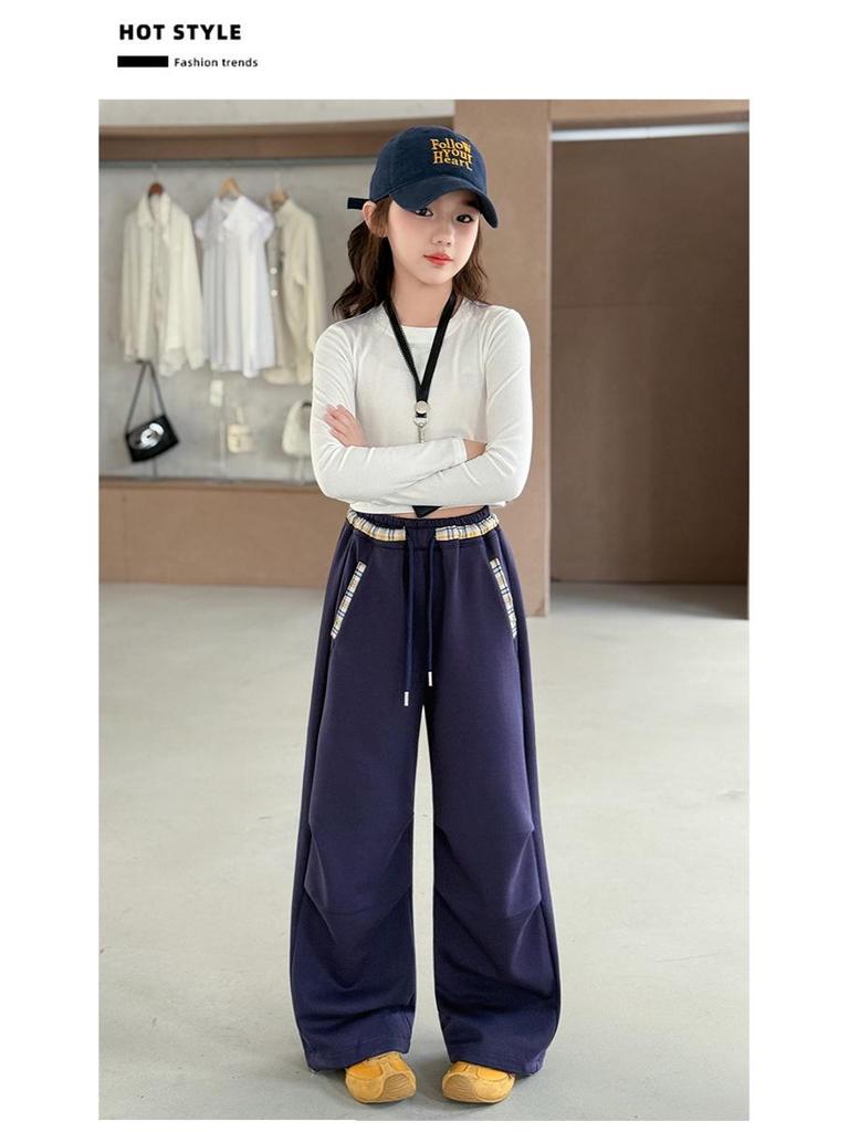 2025 Girls' Spring/Autumn Middle School Straight-Leg Cargo Sweatpants