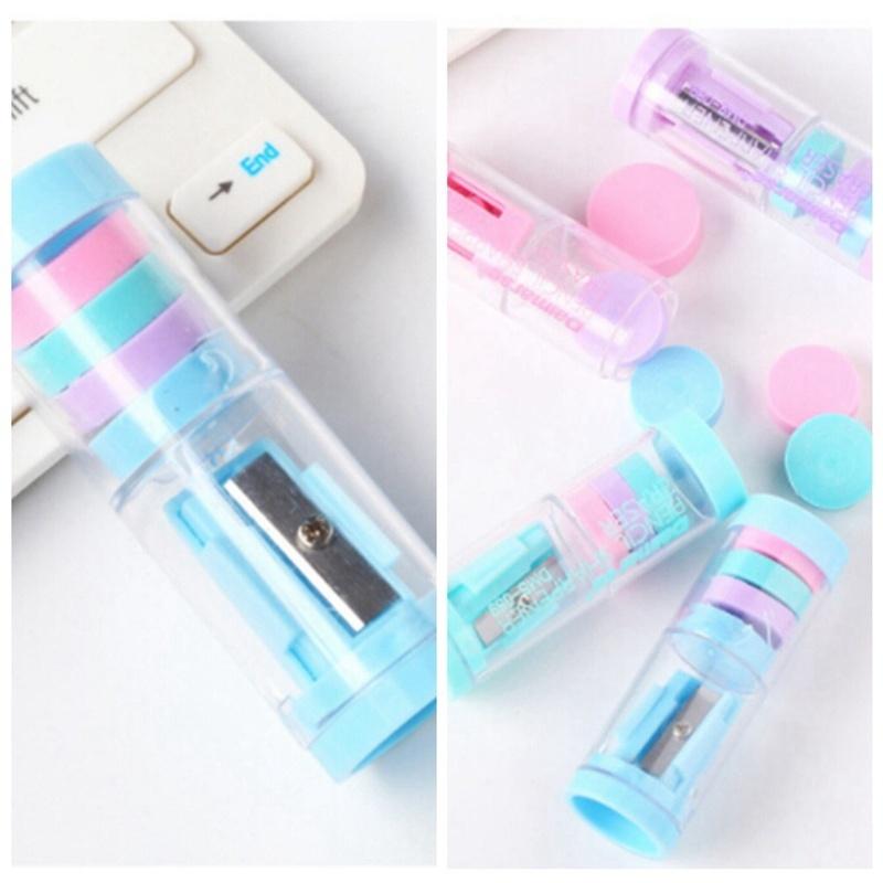 Candy Color Mini Pencil Sharpener and Erasers  Creative Stationery Environmental Pencil Sharpener St