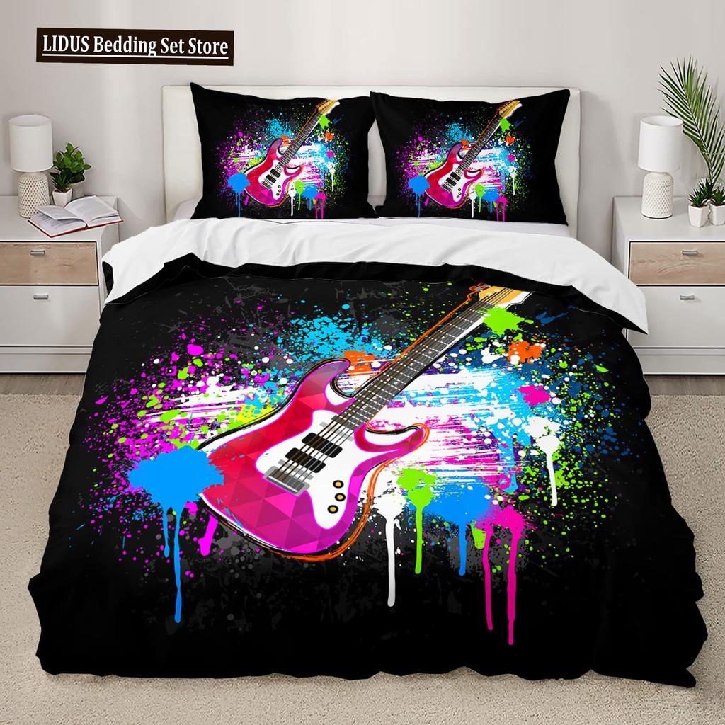Zestaw poszwy na kołdrę Graffiti dla nastolatków chłopców Hip Hop Art Zestaw poszwy na kołdrę Muzyka rockowa Sportowy zestaw pościeli Zestaw poszwy na kołdrę Rozmiar Queen
