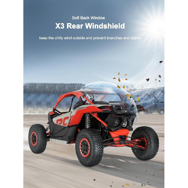 UTV Soft Rear Windshield For Can Am Maverick X3 - Rear Wind Cover Keeps Air/Rain/Dust/Pebbles/Mud Away From Seats-Durable, Easy Tall, Compatible With