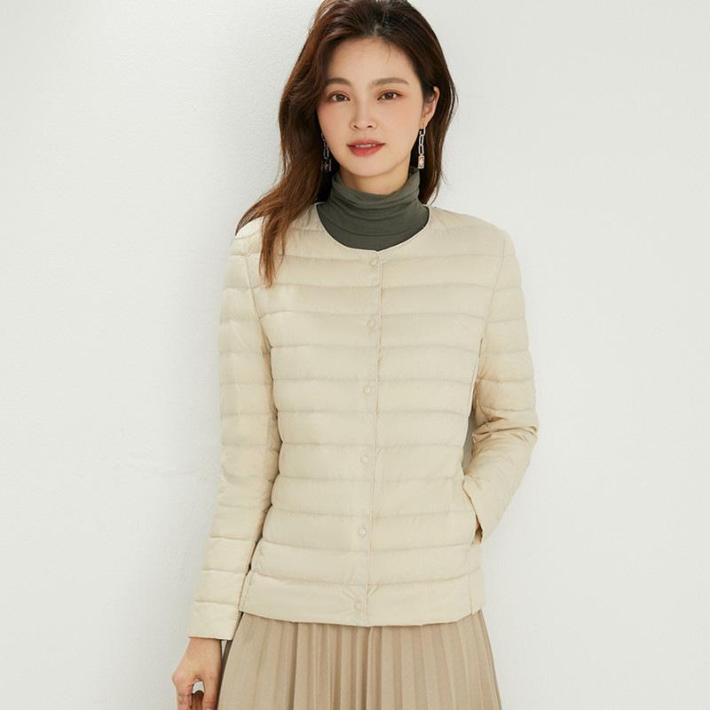 Winter New Two-wear Single-breasted Light Short Down Jacket Women's Slim Liner Jacket Round Neck V-neck
