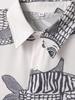 Übergroßes, lockeres Vintage-Kurzarmhemd mit Karpfen-Vollfisch-Print für Herren, lockeres Sommerhemd, trendiges Streetwear-Oberteil für Männer