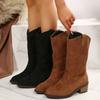 Large Size Suede Pointy Boots For Women In Autumn And Winter Retro Mid-Tube Boots Thick Heel Sleeve Boots Outdoor Fashion Boots