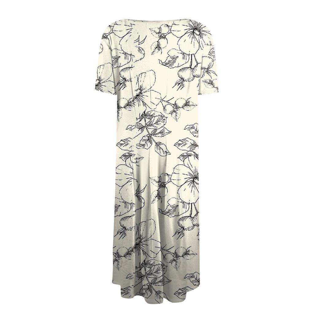 Women's Loose Casual And Fashionable Round Neck Short Sleeved Printed Mid Length Dress