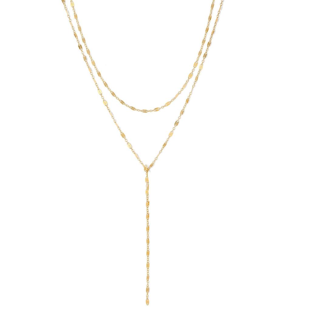 European and American Fashion Simple Y-Necklace with Tassel Round Beads, Multi-Layer Versatile Clavicle and Chest Chain for Women