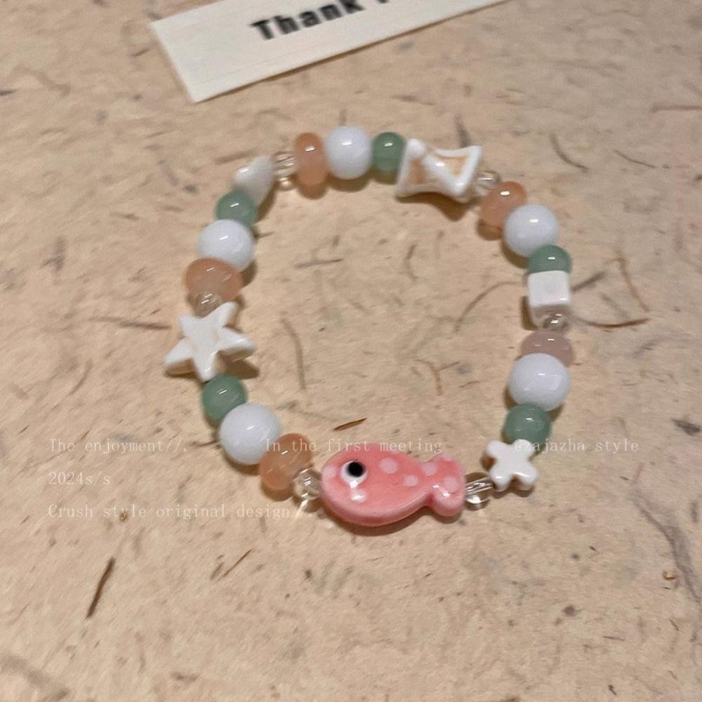 Cartoon Resin Frog Bracelet Korean Style Cute Bead Bracelet Retro Ceramic Fish Bracelet  Gift