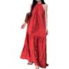 Red neck dress women's spring new holiday style design sense back lace temperament loose chic long dress