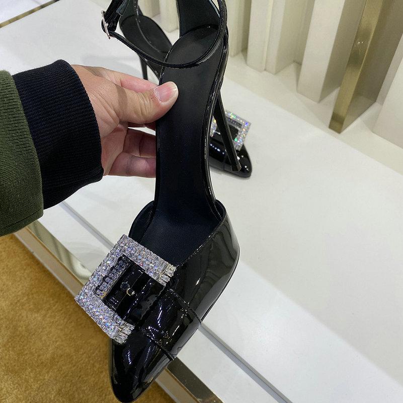 Fashion Fashion Word Belt After The Empty Single Shoes Bao Toe Sandals 2025 Spring New Square Buckle Pointed High Heels For Women Stilet