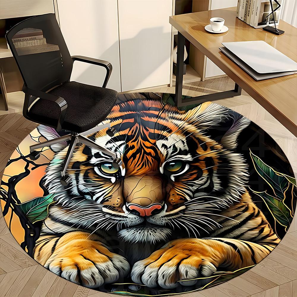 1pc Tiger Cub Office Round Area Rug, Under Office Chairs Bedroom Living Room Home Decor, Room Deco