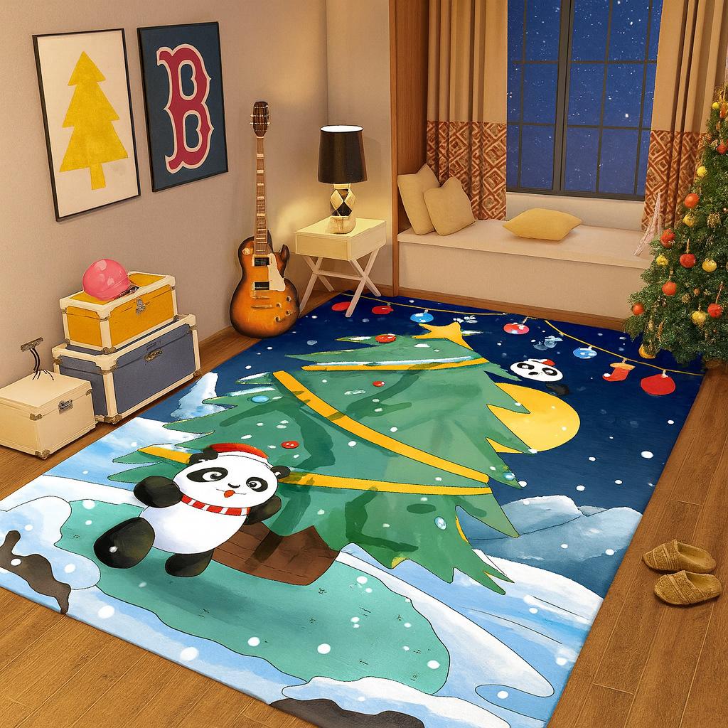 Christmas Snowflake Santa Reindeer Cartoon Carpet Soft Non-slip Mat Rug for Kids Room Bedroom Home Decoration Easy-Clean Carpet