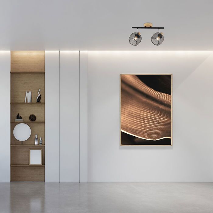 Plafonnier décoratif - BRAYTRON - BV03-00011 - Métal Noir et Bois - 2xE14 - IP20