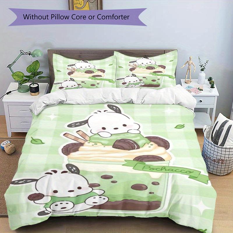 3pcs Milky Tea Pochacco Design Bedding Set - Includes Quilt Cover and Pillowcases, Suitable for All Seasons, Machine Washable - Ideal Gift f