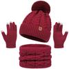 3-piece winter set - knitted knitted cap, touchscreen gloves and convertible necklace scarf, winter hat, scarf and gloves