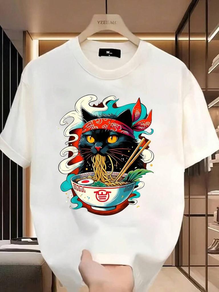 Sommer Vielseitiges Baumwoll Kurzarm Haus Außen Freizeit Rundhals Unisex T-Shirt