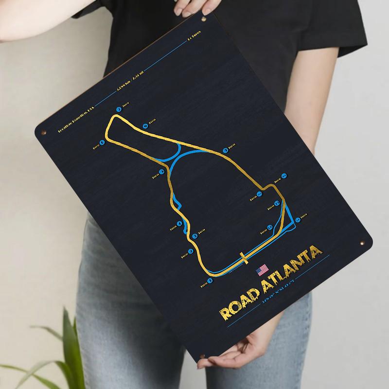 

Road Atlanta Circuit Map Metal Wall Art Racing Track Decor for Home Garage Office Gift 20x30cm（7.8x11.8inch）