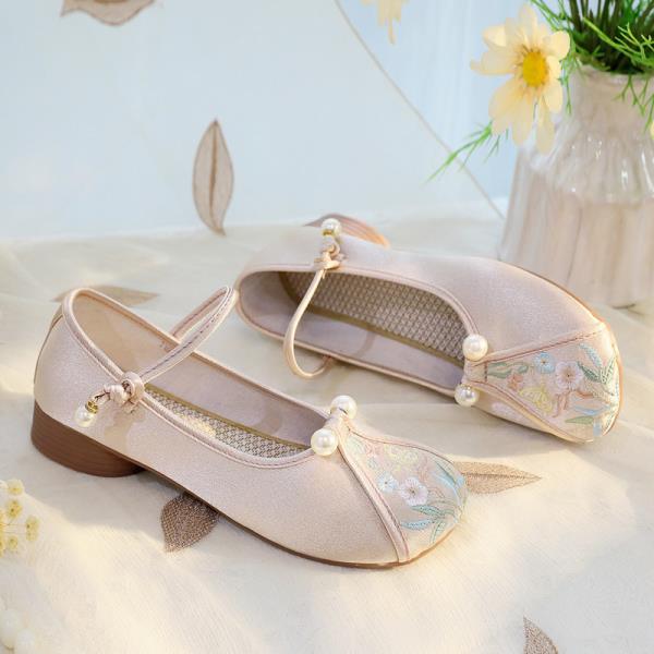 Fashion Home Slippers Women's Square Heel Loafers Slides Cover Toe Massage Block Floral Fabric Embroider Square Toe Block Heel Shoes Loa