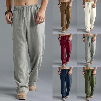 Men's Fashion Casual Solid Color Breathable Linen Loose Casual Sports Pants