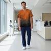 Men's V Neck Short Sleeve Halloween Print Medical Scrub Top with Chest Pocket and Two Lower Pockets Suitable for Healthcare Professionals