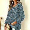 Damen Vintage Blumenmuster Halsschleife Vorne Langarm Rüschen Pullover Top
