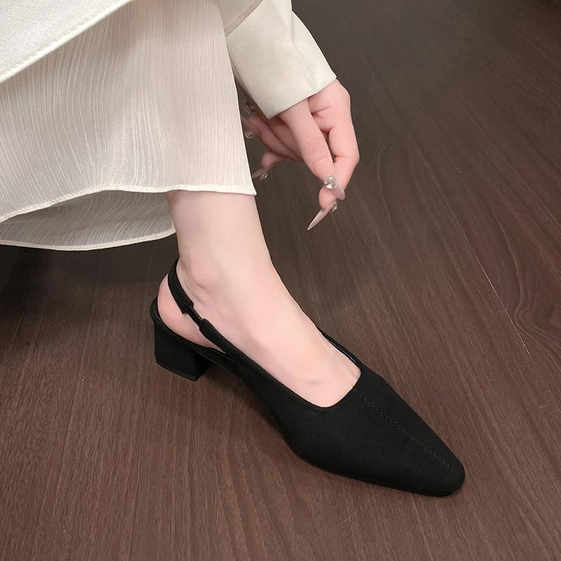 Women's Summer Sandals, Fashionable Suede Design, Sexy Pointed-toe Women's Formal Shoes, Comfortable Square-heeled Women's Shoes