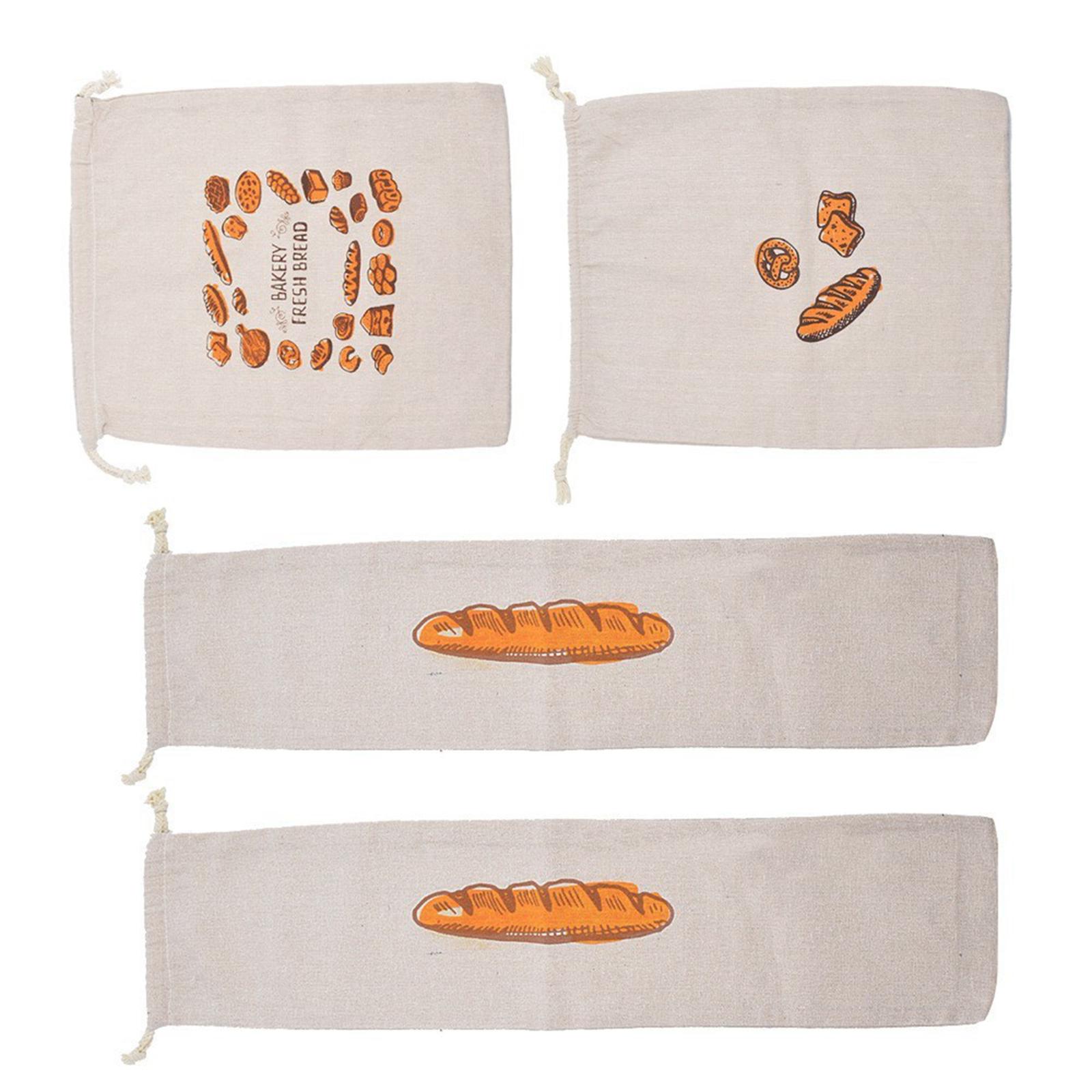 

Упаковка из 4 органических льняных мешочков для хранения хлеба, многоразовые завязки для багетов, овощей, ручная стирка, кухонные принадлежности