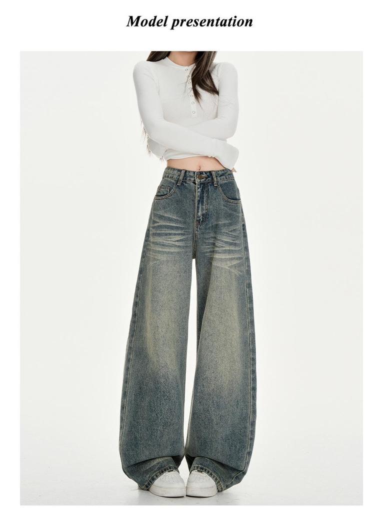 Spicy Girl Women's Autumn Street Style Straight-Leg Loose Slimming Wide-Leg Jeans