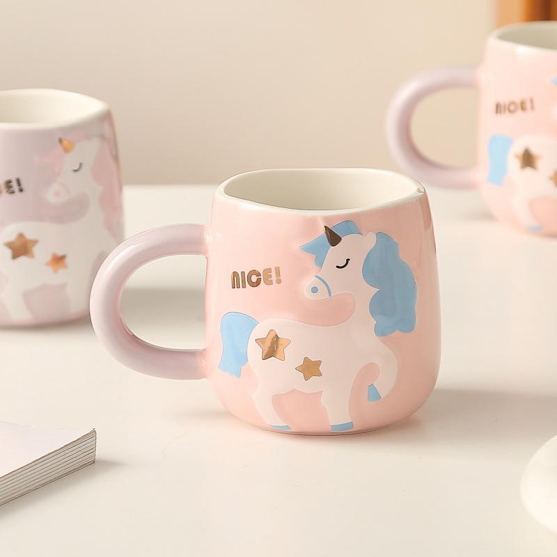 Unicorn Creative Personality Keramický šálek Kancelářský šálek kávy Studentský hrnek Roztomilý dívčí pár šálek vody