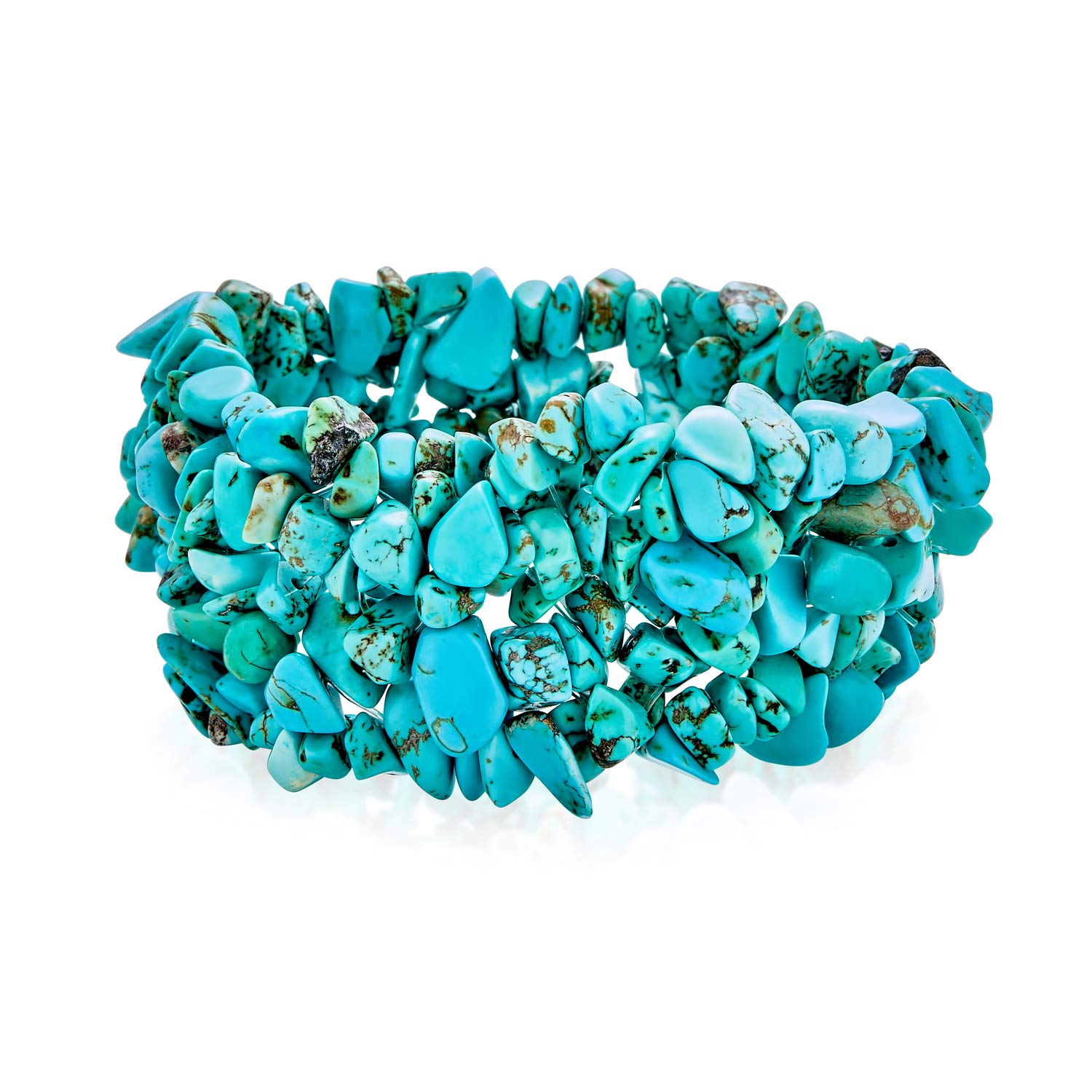 

Natural Stone Stabilized Turquoise Chip Sazare Stone Silver Plated Large Power Stone Light Blue Wide Stretch Bracelet [Bling Jewelry]