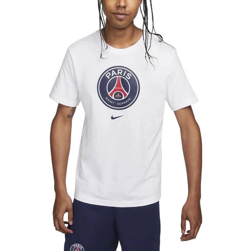 Nike Paris Saint-Germain Crest Letter Pattern Printed Round Neck Short Sleeve T-Shirt Men Tops White DJ1315-100